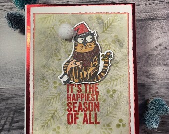 Tim Holtz Christmas Snarky Cat Bob Christmas Card Pop Up - Christmas Card - Handmade Card - Xmas Card - Funny Card