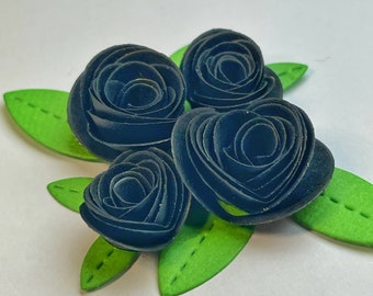 Mini Paper Black Roses 4 Flowers Paper Flowers Card Making 3D Flowers Stitched Flowers