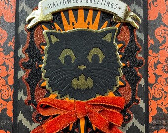 Vintage Kitty Halloween 3D Pop Up Karte-Handgemachte Karte-Halloween Karte-Halloween-Grußkarte - Kartenherstellung