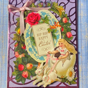 Hip Hop Happy Easter Happy Easter Bunnies Greeting Card Handmade Card Easter Card Greeting Card Cute Victorian image 1