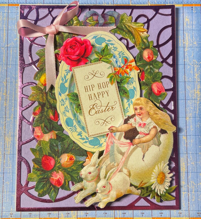 Hip Hop Happy Easter Happy Easter Bunnies Greeting Card Handmade Card Easter Card Greeting Card Cute Victorian image 1