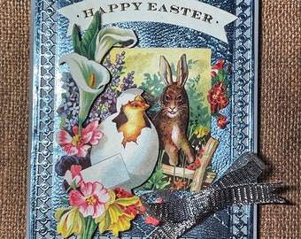 Happy Easter - Happy Easter Bunnies Greeting Card - Handmade Card- Easter Card - Greeting Card - Cute