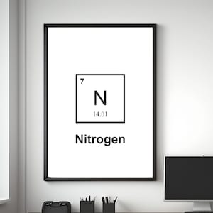 Element Nitrogen wall art | Element of the Periodic Table | Science Printable poster | Great gift for chemist, physicist