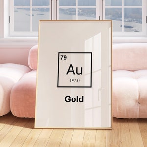Element Gold wall art | Precious metal element of Periodic Table | Science Printable poster | Great gift for chemist, physicist, jeweler