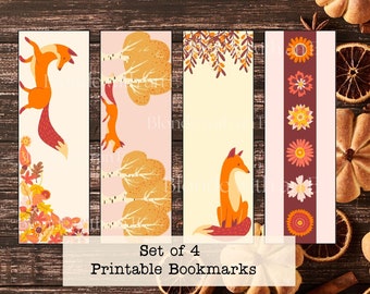 Fall Printable Foxes and Flowers Digital Bookmarks | Instant download digital bookmarks to print | A great gift for book lovers