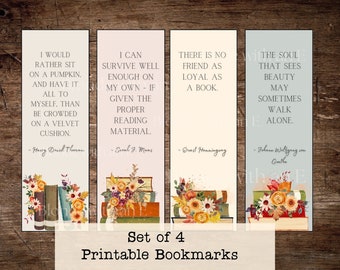 Fall Flowers and Author Quotes Printable Bookmarks | Quotes about life and the joy of reading alone bookmarks | A great gift for book lovers