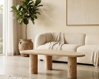 Custom Travertine Coffee Table; Natural Stone Made to Order End Table | Choose Your Size Cream Stone Table