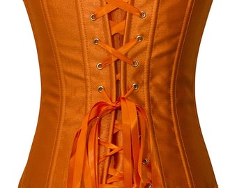 Corsé bustier satinado de color sólido azul cielo, naranja