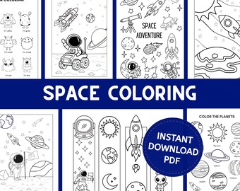 Space Coloring Sheets -  Kids Activity, Bold and Easy Coloring Printable, Homeschool + Educator Learning Resources - INSTANT DOWNLOAD