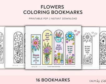 Flower Coloring Bookmarks - Self Love Quotes Bookmark Coloring Pages - Book Lover Coloring Gift - PDF Printable Colorful Bookmarks