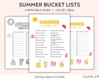 Summer Bucket Lists Bundle  - Kids Summer Fun Bucket List printable  - Summer Schedule Planner - Bucket List Poster - Instant Download