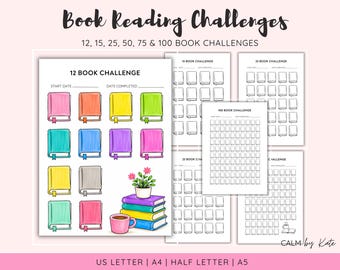 BOOK Reading Tracker - Bullet Journal Log Page - Reading Challenge - 12, 15, 25, 50, 75, 100, book challenge - Printable Book Lover Activity