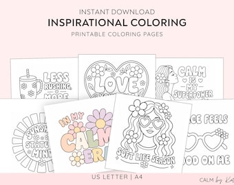 Inspirational Coloring Pages - Simple, Bold, Retro Coloring Sheets, Printable PDF Instant Download