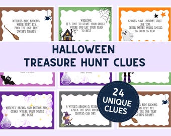 Halloween Treasure Hunt Clues - Scavenger Hunt & Indoor Clue Card Game for kids (Printable Download)