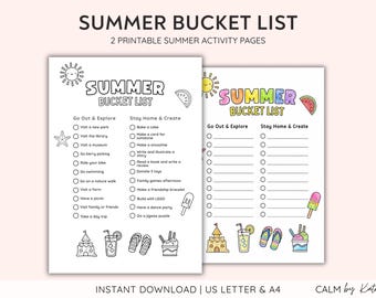 Summer Bucket Lists - Kids Summer Fun Bucket List printable  - Summer Schedule Planner - Bucket List Poster - Instant Download