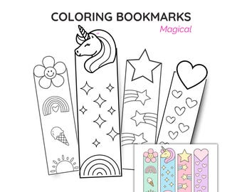 Printable coloring bookmarks - Kids unicorn coloring page - Calm rainy day activity - Digital instant download
