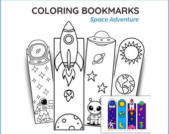 Printable Space Coloring Bookmarks for boys and girls, Space themed educational coloring page activity, Calm Corner Craft (Instant download)