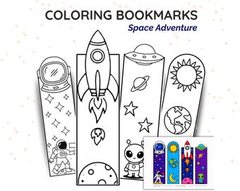 Printable Space Coloring Bookmarks for boys and girls, Space themed educational coloring page activity, Calm Corner Craft (Instant download)