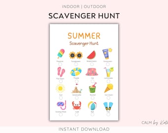 Scavenger Hunting Game, Kids Printable - Summer Treasure Hunt - Seasonal Indoor Outdoor Game - Screen free - Instant download