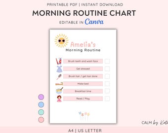 Visual Morning Routine Chart for Kids - Daily morning routine checklist -  Editable and Printable - Kids Visual Schedule