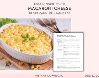 Easy Dinner Recipe Download - Macaroni Cheese - Simple Family Recipe - Meal Planning Dinner Ideas - Instant Download