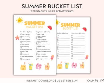 Summer Bucket Lists - Kids Summer Fun Bucket List printable  - Summer Schedule Planner - Bucket List Poster - Instant Download