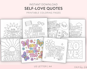 Self Love Quotes Coloring Pages - Positive affirmation Coloring - Summer Vibes Retro Style - Bold and Easy