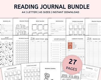 Reading Journal 2026 Bundle - Book Reading Tracker & Challenge - Summary, Checklist - Bookshelf Printable - A4 Reading Tracker - A5 Journal