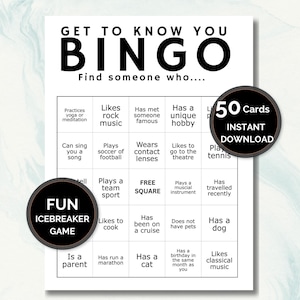 Get to Know You Bingo Printable - Fun Team Building Game for work - Employee office party game - Two Sizes Included - Instant Download