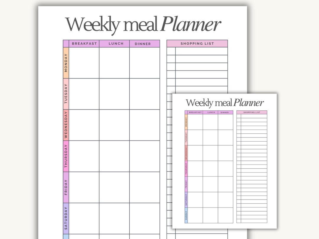 Weekly Meal Planner and Grocery List, Family Menu Plan, Printable ...