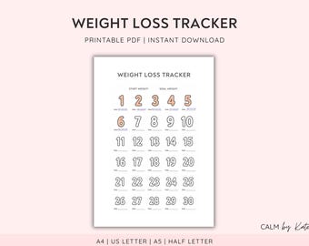 Weight Loss Tracker Printable - Daily / Weekly Weigh-in and goal tracker. Instant Download