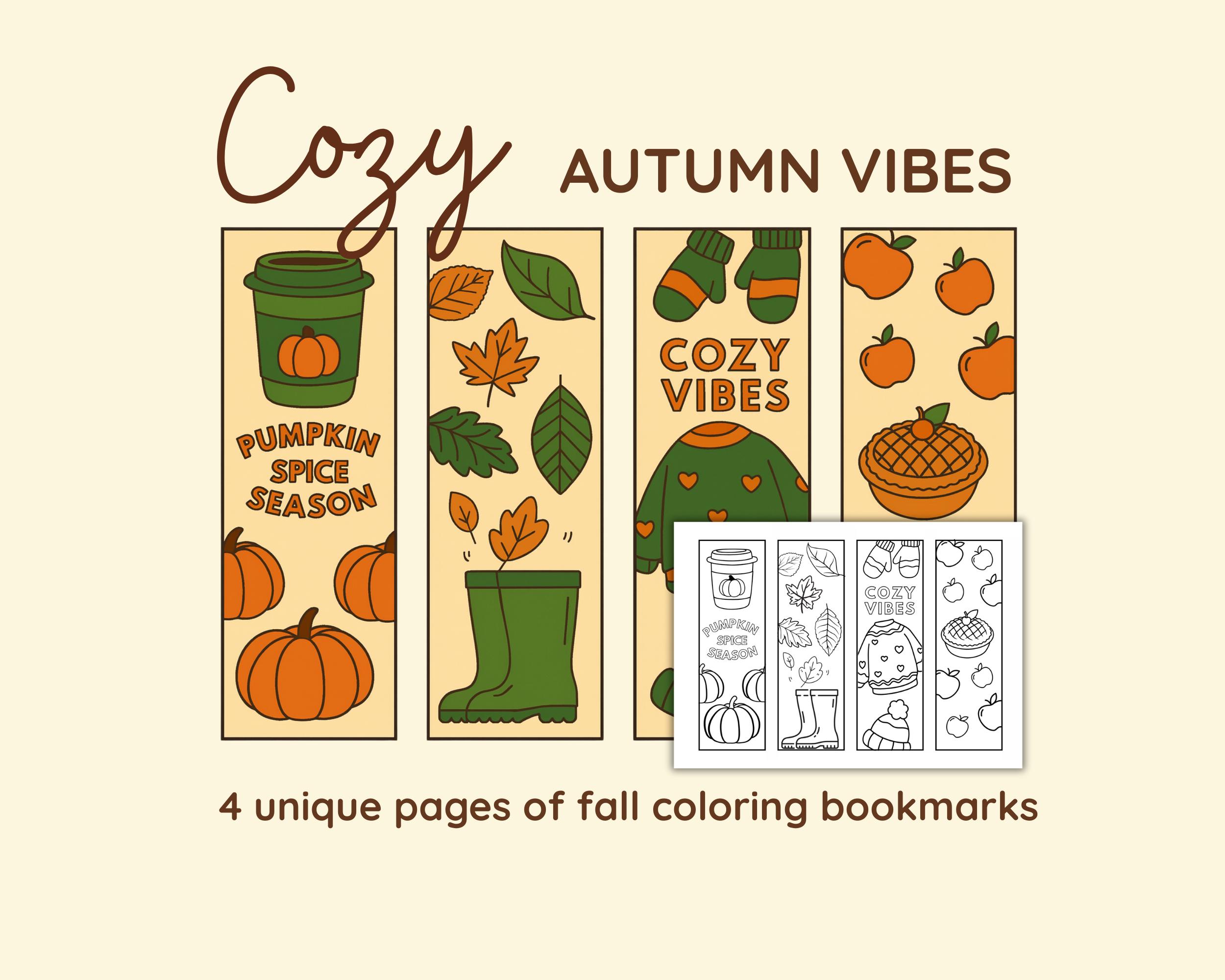 Autumn Coloring Bookmarks Printable, Cozy Fall Activity for Moms and ...