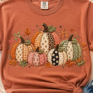 Patchwork Pumpkin PNG | Faux Embroidery Fall Design | Cozy Autumn Cottagecore (Digital Download)
