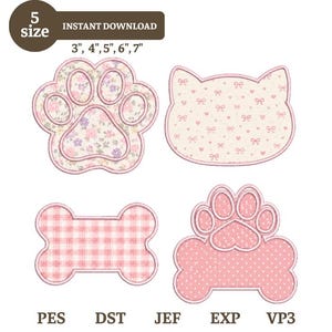 Pet Embroidery Design Set, Dog Paw and Bone Embroidery Pattern, Cat Face Machine Embroidery File