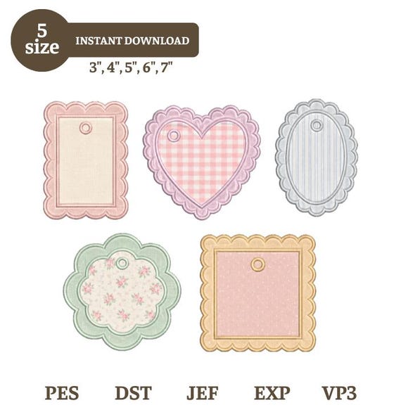ITH Bag Tags Shape Bundle, Scalloped Name Tag Embroidery Design, In The Hoop Luggage Tag File