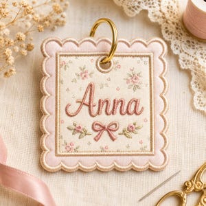 ITH Bag Tags Shape Bundle, Scalloped Name Tag Embroidery Design, In The Hoop Luggage Tag File image 5