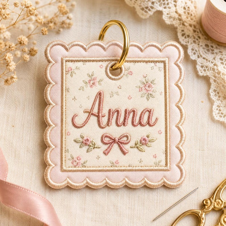 ITH Bag Tags Shape Bundle, Scalloped Name Tag Embroidery Design, In The Hoop Luggage Tag File image 5