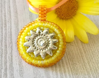 Sun Charm Pendant, Tropical Mandala Necklace, Birthday Gift Idea for Boho Girl, Peace & Love, Equinox Party, Friendship Present