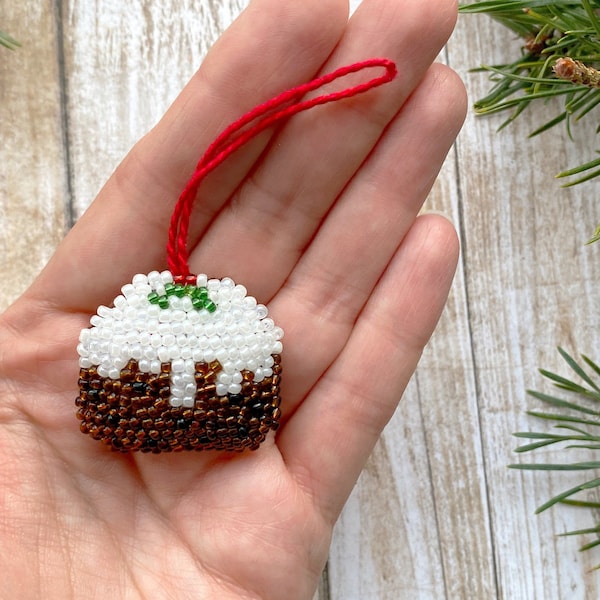 Christmas Pudding Ornament for the Tree, Hand Beaded