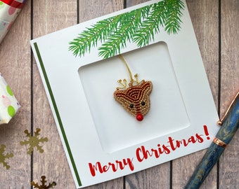 Hand beaded Christmas Ornament & Card - Choose Your Ornament - Letterbox Gifts - Perfect for socially distanced Christmas wishes!