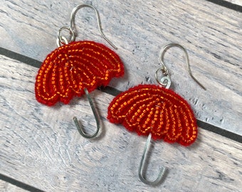 Red Umbrella Earrings, Weather Themed Earrings with Sterling Silver Ear Hooks