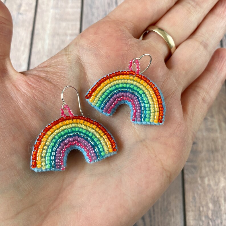 Lightweight with Sterling Silver Hooks for Sensitive Ears Mini Beaded Rainbows Gift for Hope and Positivity Rainbow Earrings