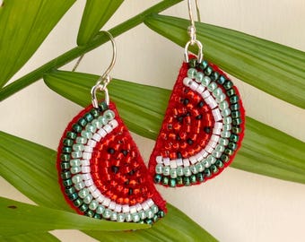 Watermelon Slice Earrings, Lightweight with Sterling Silver Hooks for Sensitive Ears, Summer Wear