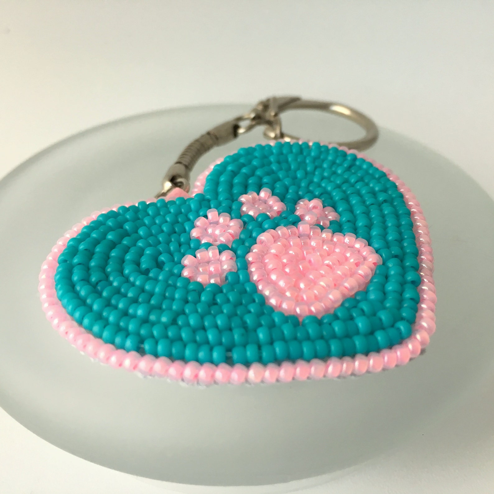 Pawprint Keychain Pink Turquoise Colours Heart Backpack Bag Etsy