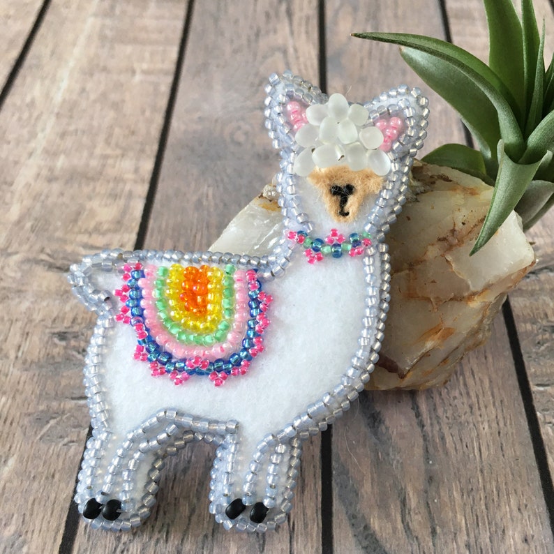 Alpaca Pin Hand Beaded Brooch Gift for Llama Lover White Etsy