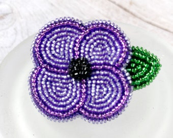 Purple Poppy Brooch, Hand Beaded Pin, Honours Animals Who Have Served, Made to Order, Donation to Murphy's Army With Each Order