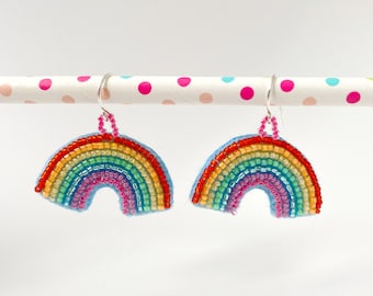 Rainbow Earrings, Mini Beaded Rainbows, Lightweight with Sterling Silver Hooks for Sensitive Ears, Gift for Hope and Positivity