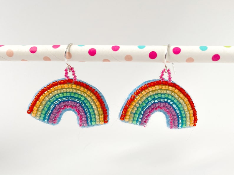 Lightweight with Sterling Silver Hooks for Sensitive Ears Mini Beaded Rainbows Gift for Hope and Positivity Rainbow Earrings