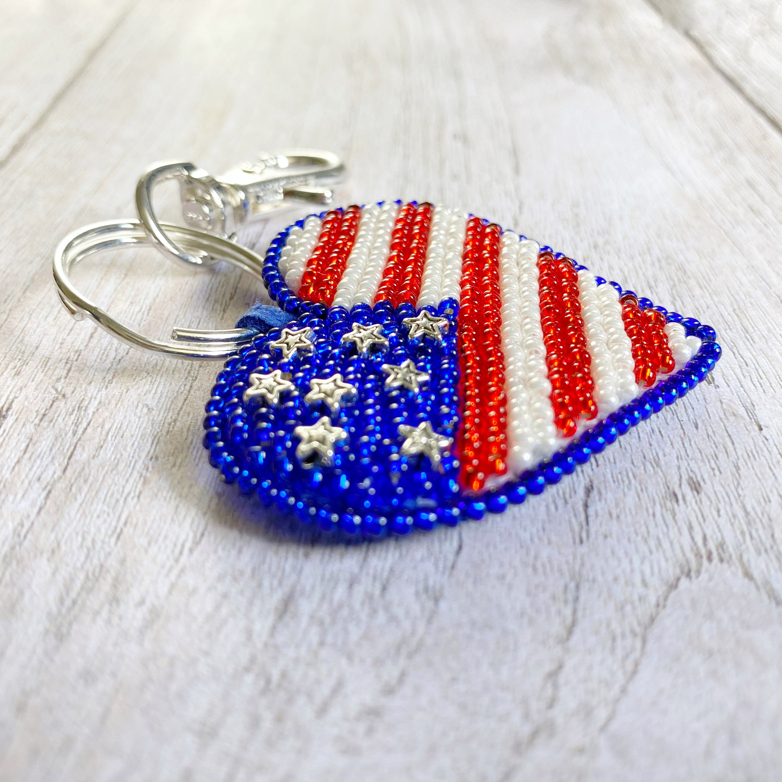 Porte-clés Coeur Strass Cristal Drapeau Américain USA - Bijou De Sac Femme