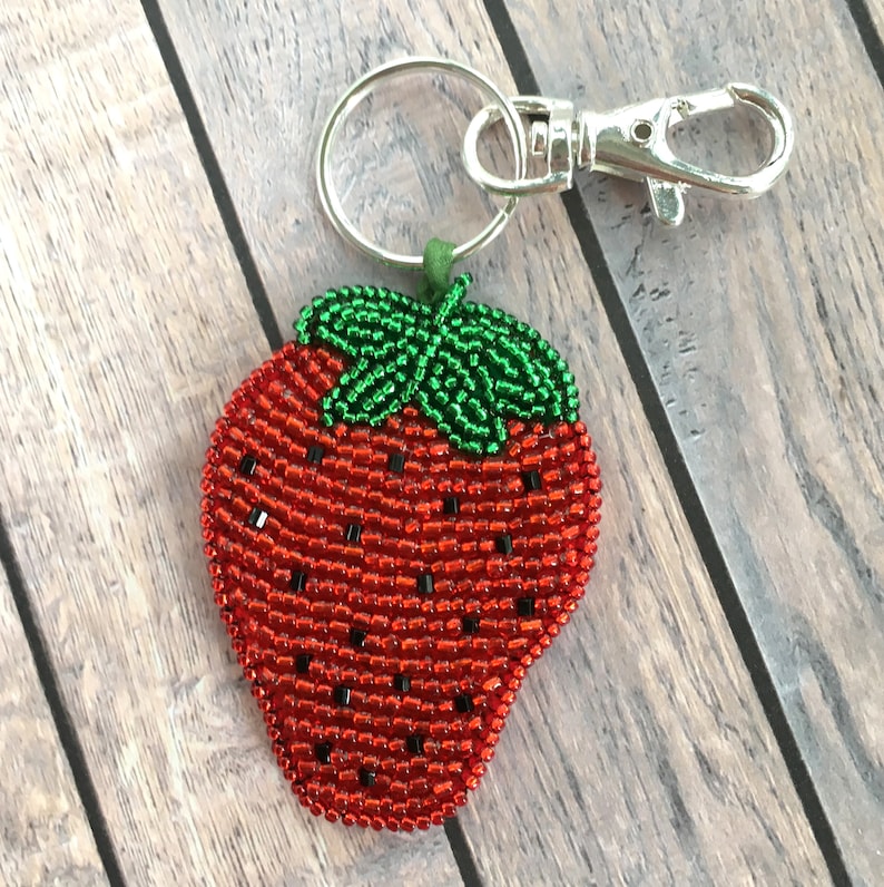 Beaded Strawberry Keychain or Pendant Hand Embroidered Summer Etsy